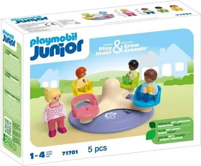 Image de PLAYMOBIL Junior Enfants et tourniquet, 71701, 4 Personnages, Jouet Educatif, Dès 18 Mois, 5 Pièces