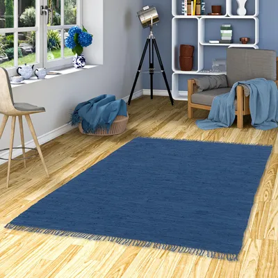Produktbild von Baumwolle Natur Teppich Jolly Baumwolle Dunkelblau, Größe:90x160 cm
