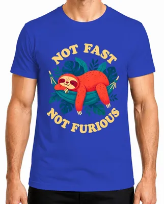 Imagen del producto de Camiseta para hombre, diseño "Perezoso, no rápido, no furioso", color azul, talla L