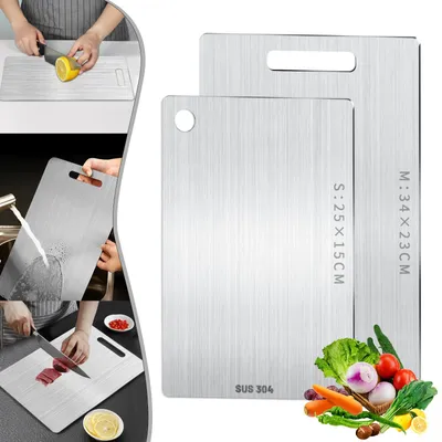 Produktbild von 2-teiliges Schneidebrett-Set aus Titan, doppelseitig verwendbar, lebensmittelecht, leicht zu reinigen, für Fleisch, Gemüse und Obst.