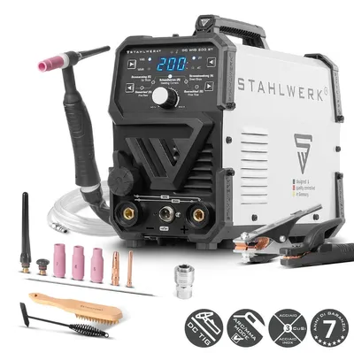 Immagine prodotto di Saldatrice ad arco schermato a gas STAHLWERK 2 in 1 Combi DC TIG 200 ST - Funzione TIG e MMA (MMA) fino a 200 A, per acciaio, acciaio inox, rame, ottone, senza alluminio