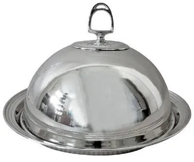 Produktbild von Casa Padrino Jugendstil Servierschale mit Deckel Silber Ø 30 x H. 19 cm - Rundes Messing Serviertablett - Gastronomie Accessoires - Restaurant Accessoires - Hotel Accessoires