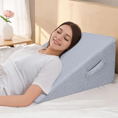 Image de Coussin d'angle de lit en mousse, coussin triangulaire de 30 cm de hauteur pour soutien au sommeil, gris