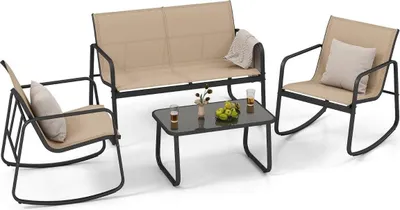 Image de Ensemble de mobilier d'extérieur 4 pièces avec mouvement de bascule doux