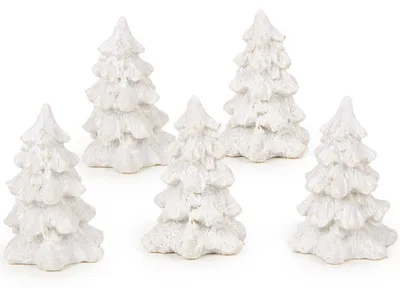 Produktbild von 5 kleine Weihnachtsbaum Figuren weiß - Winter Weihnachten Deko 4,5 cm