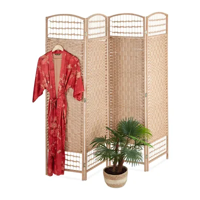 Obrázek produktu pro Paraván Relaxdays, 4dílný, skládací přepážka, výška x šířka 180 x 180 cm, přepážka do interiéru, papírové lanko, bambusové tyče, přírodní