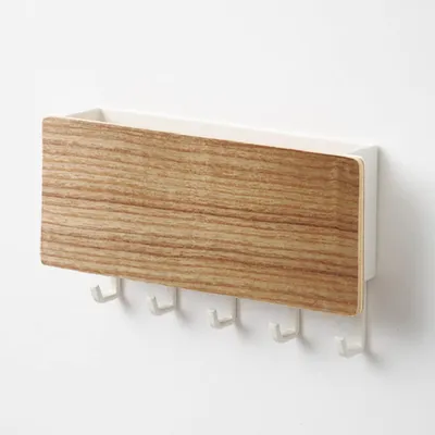 Image de Porte-clés mural en bois avec boîte à lettres et 5 crochets