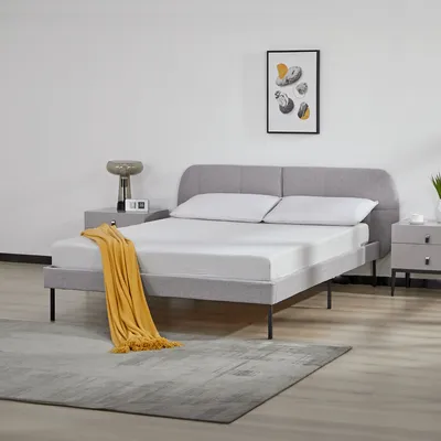 Produktbild von Polsterbett ‘Porvoo’ Kiefernholz Textil 140 x 200 cm Grau