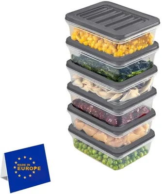 Image de IDOBY : lot de 6 boîtes empilables, réutilisables et résistantes au gel pour la conservation de la charcuterie, d'une contenance de 600 ml chacune, avec couvercles, pour le réfrigérateur et le congélateur.