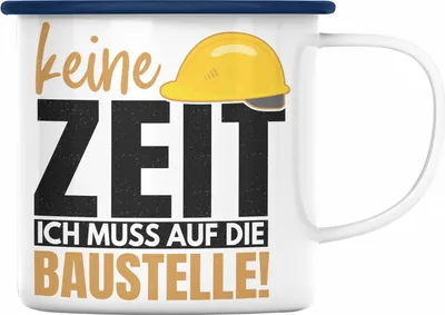 Produktbild von Trendation - Bauherr Geschenk Spruch Emaille Tasse Bauherrin Männer Lustiger Spruch Baustelle (Blau)