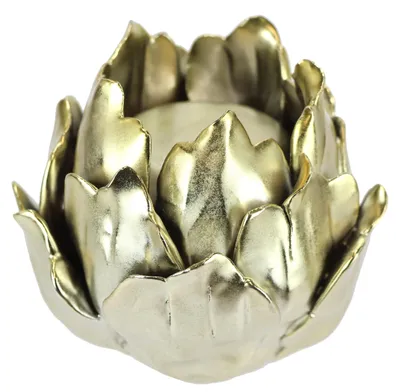 Productafbeelding van Kerzenhouder 'Artichoke' van keramiek, geschikt voor stompkaarsen. Kaarsenstandaard, decoratie, goud