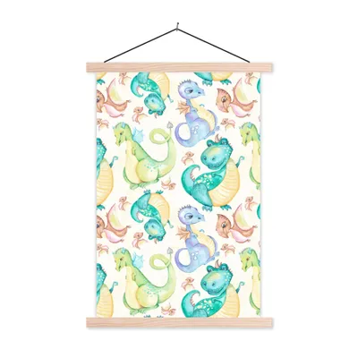 Obrázek produktu pro MuchoWow® Textilní plakát - Dinosauři - Akvarel - Děti - Chlapci - Dívky - Děti - 40x60cm - S hnědými lamelami