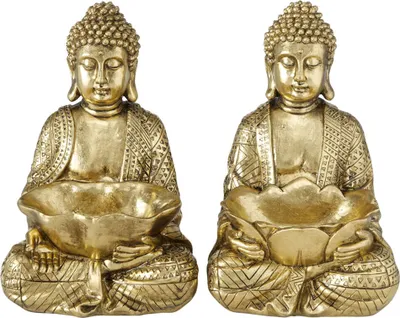 Produktbild von 2er Set Buddha Dekofigur, Kunstharz gold, H 30 cm, JARVEN