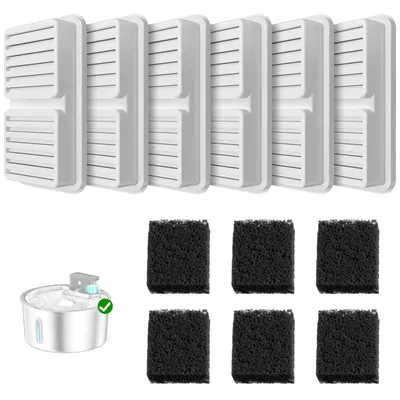 Produktbild von Katzenbrunnen Filter Replacement Set, 6 Aktivkohlefilter, 6 Schwämme, Ersatzfilter für Trinkbrunnen, Wasserfilter Katzen, Hundebrunnen Zubehör