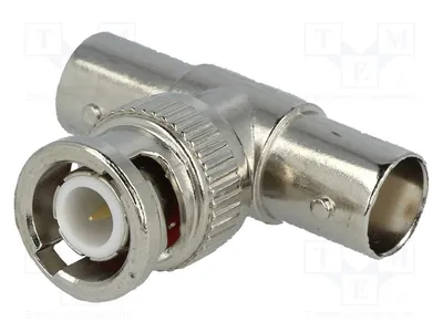 Immagine prodotto di 1 connettore T BNC, con due connettori femmina BNC, 50Ω. Connettore BNC