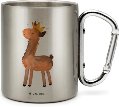 Produktbild von Mr. & Mrs. Panda Campingbecher Lama König - Transparent - Geschenk, thermotasse, Mama, Becher Aus Edelstahl, Reisebecher, Vorgesetzter, Teetasse, Thermobecher, Königin
