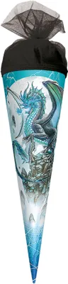 Produktbild von ROTH Geschenk-Schultüte Eisdrache 22 cm klein rund Tüllverschluss Zuckertüte Schulanfang