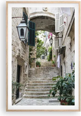 Produktbild von Gerahmtes Poster - Rahmen in heller Eiche - Kroatien Treppe Dubrovnik - 61x91,5 cm - Wand Bild - Wanddeko - Wandbilder - Kunstposter - Wandposter - Bilderrahmen - Bilder - Kunstdruck - P2NPA61x91-5150
