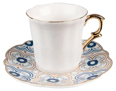 Immagine prodotto di Tazza Clayre & Eef con piattino 95 ml Porcellana bianca blu