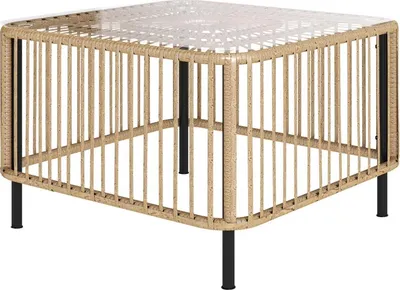 Immagine prodotto di Tavolo da giardino in polyrattan, 65 x 65 x 43 cm, resistente alle intemperie; tavolino quadrato con piano in vetro; tavolino da salotto; mobili da giardino per giardino, terrazza e balcone