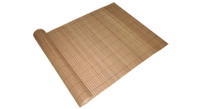 A rolled-up bamboo mat on a white background.