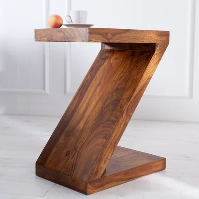 Produktbild von cagü: Design Beistelltisch [AGRA] Z-Form aus Sheesham massiv Holz 60cm x 45cm