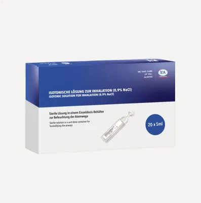 Produktbild von IEA Medical Kochsalzlösung zum Inhalieren 0,9% NaCl (20×5 ml), sterile Inhalationslösung für Vernebler, isotonisch, konservierungsfrei