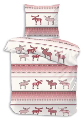 Produktbild von Dobnig Bettwäsche Flanell - Elch 155 x 220 cm rubin Elch, weihnachtlich.rubin