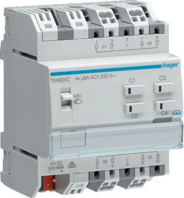 Produktbild von Hager TXA624C - Auslöser Rollo/Jalousie - DIN-Schienenmontage - 4 Kanäle - IP20 - Weiß - 230 V
