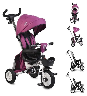 Obrázok produktu pre Trojkolka Byox Flexy Lux 3 v 1, skladacia, gumové pneumatiky, otočné sedadlo fialová