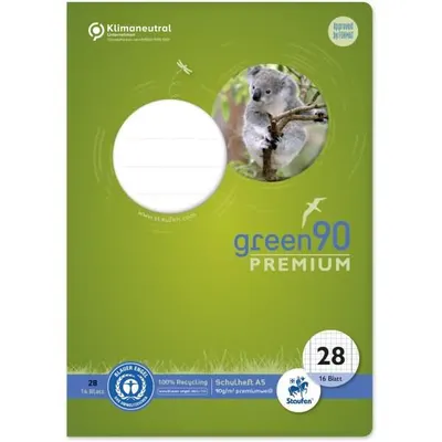 Zdjęcie produktu dla Ursus Green 040780028 Heft - LIN28, A5, 16 Blatt, 90 g/qm, 5 mm kariert mit Randlinien