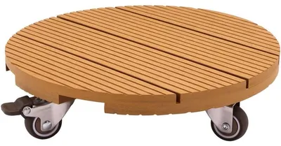 Image de Rouleau de jardin NATURE WPC, rond, diamètre 30 cm, hauteur 7,5 cm, avec 4 roulettes pivotantes, 2 freins et une surface de support de 11 mm