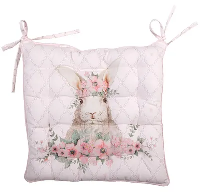 Produktbild von Clayre & Eef Stuhlkissen Schaumstoff 40x40x4 cm Rosa Baumwolle Kaninchen