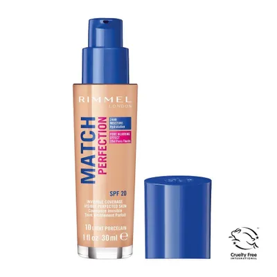 Zdjęcie produktu dla Rimmel Match Perfection Podkład dopasowujący się do cery 010 Light Porcelain SPF20, 30 ml