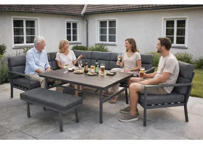 Produktbild von Green Spirit® Siena Ecklounge 9 Personen Aluminium Anthrazit mit Tisch Holzoptik