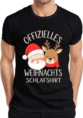 Produktbild von Offizielles Weihnachts Schlafshirt Weihnachtsmann Rentier Lustig Herren T-Shirt, Schwarz, L