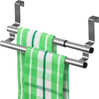Image de Tatkraft DOUBLE porte-serviettes de porte - 2 barres, extensible 25-40 cm, inox