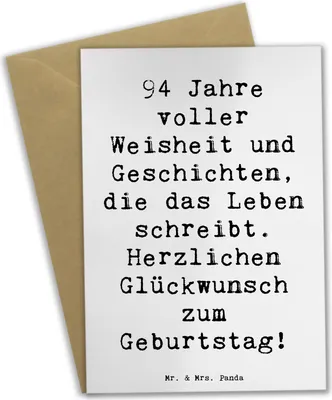 Produktbild von Mr. & Mrs. Panda Grußkarte Spruch 94. Geburtstag - Weiß - Geschenk, hochzeitskarten, Geburtstagsgeschenk, Hingabe, babykarte, Feier, dankeskarten, osterkarten