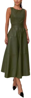 Produktbild von CHARTOU Damenkleid aus PolyurethanKunstleder, ärmellos, elegant, fließend, lang, mit Gür