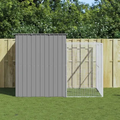 Productafbeelding van Hondenhuis met uitloop, lichtgrijs, 214x253x181 cm, verzinkt staal