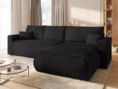 Produktbild von BroMARKT Ecksofa HAVANA Schlaffunktion Bettkasten L-Form 120x236 cm Schwarz