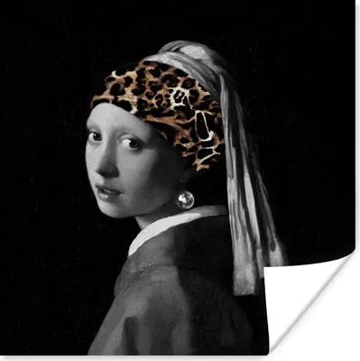 Produktbild von MuchoWow® Poster Das Mädchen mit dem Perlenohrring - Alter Meister - Pantherdruck 100x100 cm - Babyzimmer
