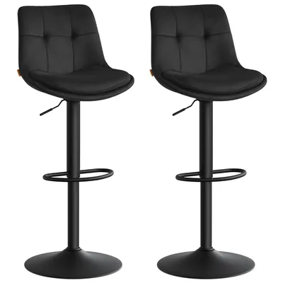 Produktbild von VASAGLE Barhocker 2er Set, Barstühle höhenverstellbar, drehbare Küchenhocker, Samt, mit Rückenlehne und Fußstütze, Esszimmer, Theke, Stahl