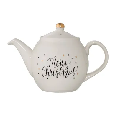 Produktbild von Teekanne MERRY CHRISTMAS D. 24cm H. 16cm Steingut weiß gold Bloomingville WA