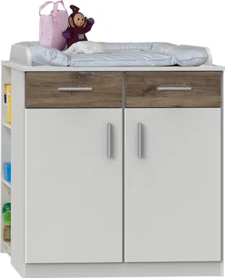 Produktbild von Babyzimmer Wickelkommode mit Unterschrank JOHANNESBURG-43 in weiß mit Eiche Nb., B/H/T: ca. 91/101/75 cm