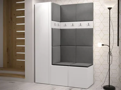 Obrázek produktu pro Předsíňová stěna s botníkem a panely 42x42 SELAND 5 - bílá / šedá