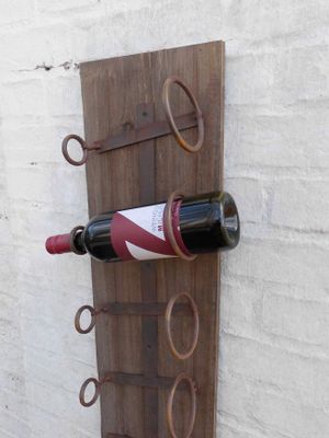 Wandweinregal Weinregal Weinflaschenhalter Holz u. Eisen massiv 75 cm