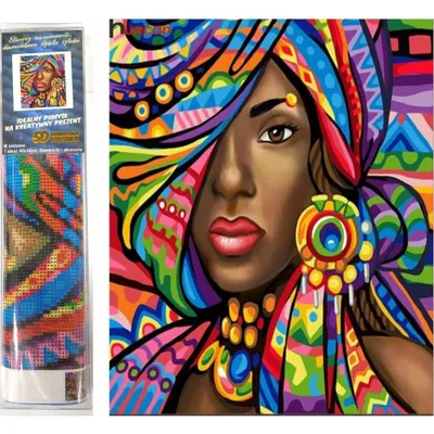 Imagen del producto de Mosaico de diamantes con motivo de una mujer africana, técnica de vitral, 30x40 cm. Diseño creativo con diamantes