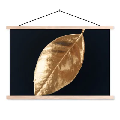 Produktbild von MuchoWow® Textilposter Blätter - Schwarz und Gold - Luxus - Natur - Pflanzen 60x40 cm mit holzfarbenen Rahmen - Bilder