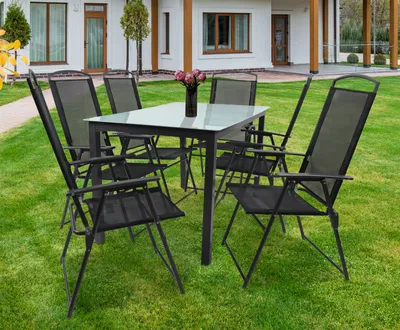 Produktbild von VCM 7-tlg Gartenmöbel Set | Sitzgruppe Essgruppe | 1x Tisch, 6x Stühle | Tisch Maße ca. H. 76 x B. 140 x T. 80 cm | Hochlehner Set 140M